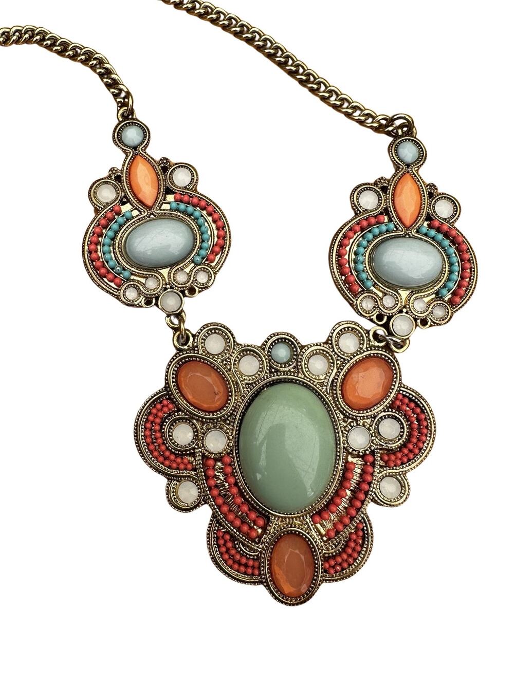 Pink and Teal Beaded Collar Necklace